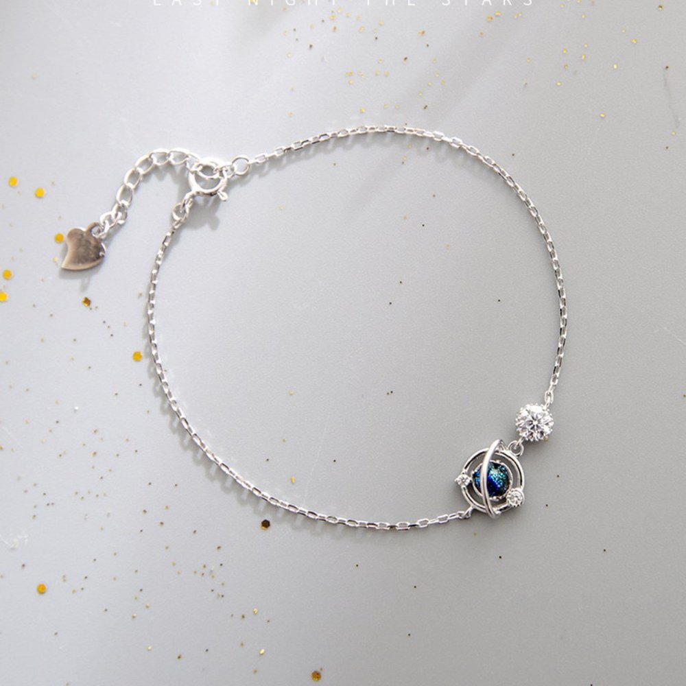 NEW 925 Sterling Silver Diamond Planet Bracelet - Picture 2 of 7